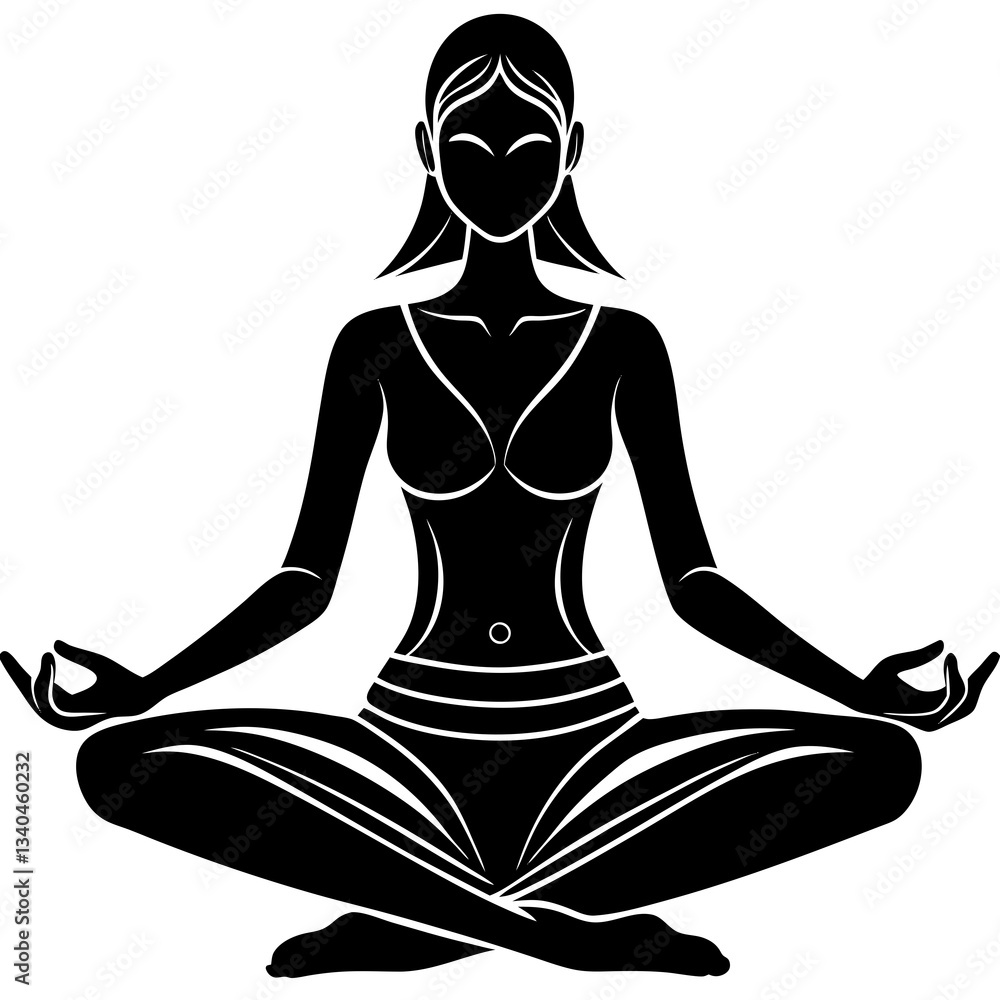 Silhouette of a young woman sitting in a meditation pose, symbolizing peace and mindfulness Silhouette of a young woman sitting in a meditation pose, symbolizing peace and mindfulness