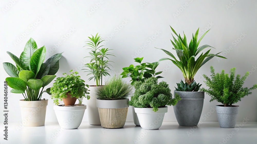 Fototapeta premium Free Mockup: Vibrant Green Plants in Modern Pot on White Background