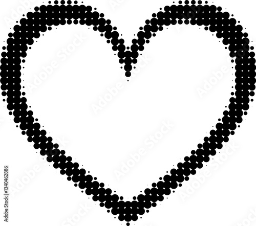 Artistic decorative heart created from black halftone dots. Ideal for creative projects, heart shape made of circular halftone dot pattern. Minimalistic element for design prints illustration.