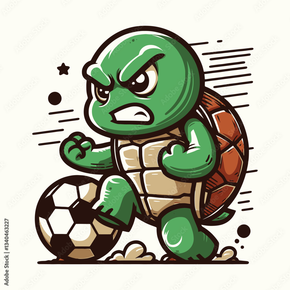 Fototapeta premium Angry Turtle Soccer Player Fierce Competitive Football Game Illustration