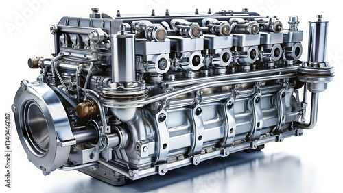 Powerful Engine Mockup: Detailed 12-Valve Diesel Powerplant Rendering