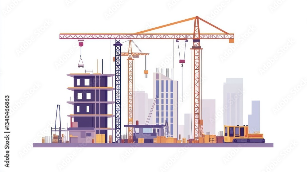 Construction site with cranes and building in progress. Cityscape background. Stock photo for construction industry Construction site with cranes and building in progress. Cityscape background. Stock photo for construction industry