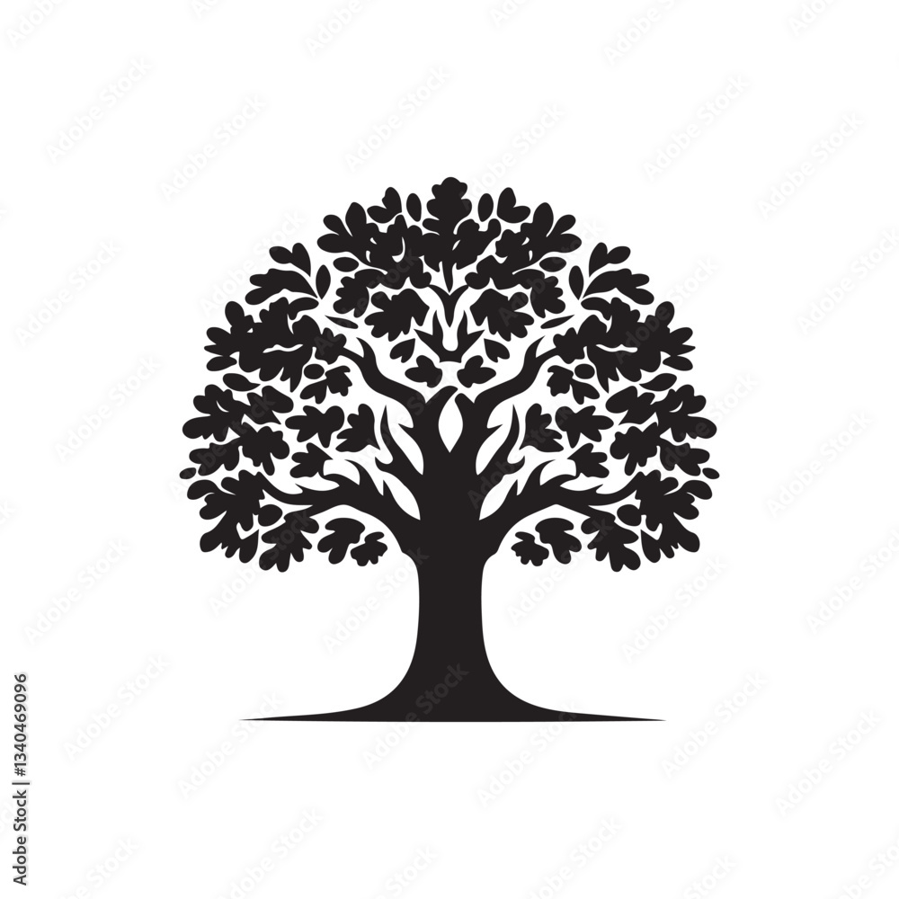 Fototapeta premium oak tree vector silhouette line art logo illustration