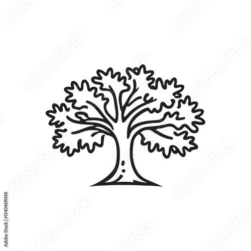 oak tree vector silhouette line art logo illustration
