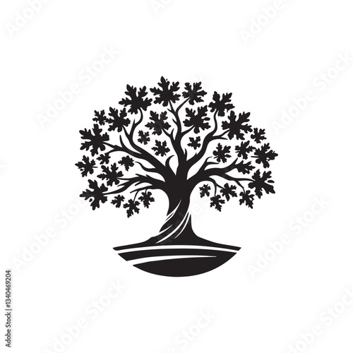 oak tree vector silhouette line art logo illustration