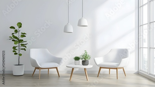 Nordic Living Space with Empty Wall for Design