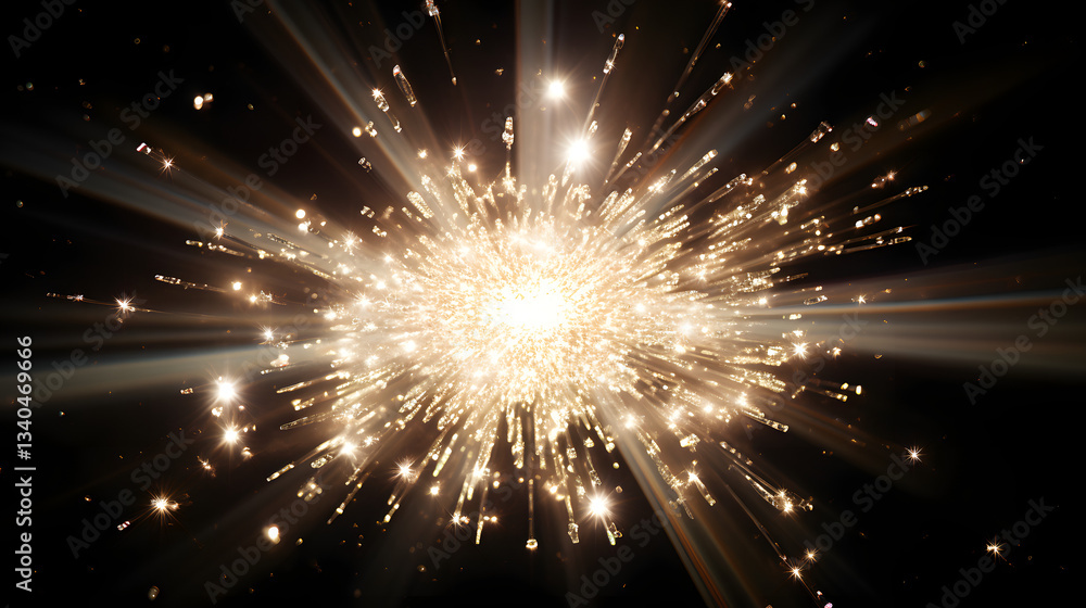 Naklejka premium Brilliant burst of light emanating from the cosmic depths signifying the existence of white dwarf remnants in a starry sky.