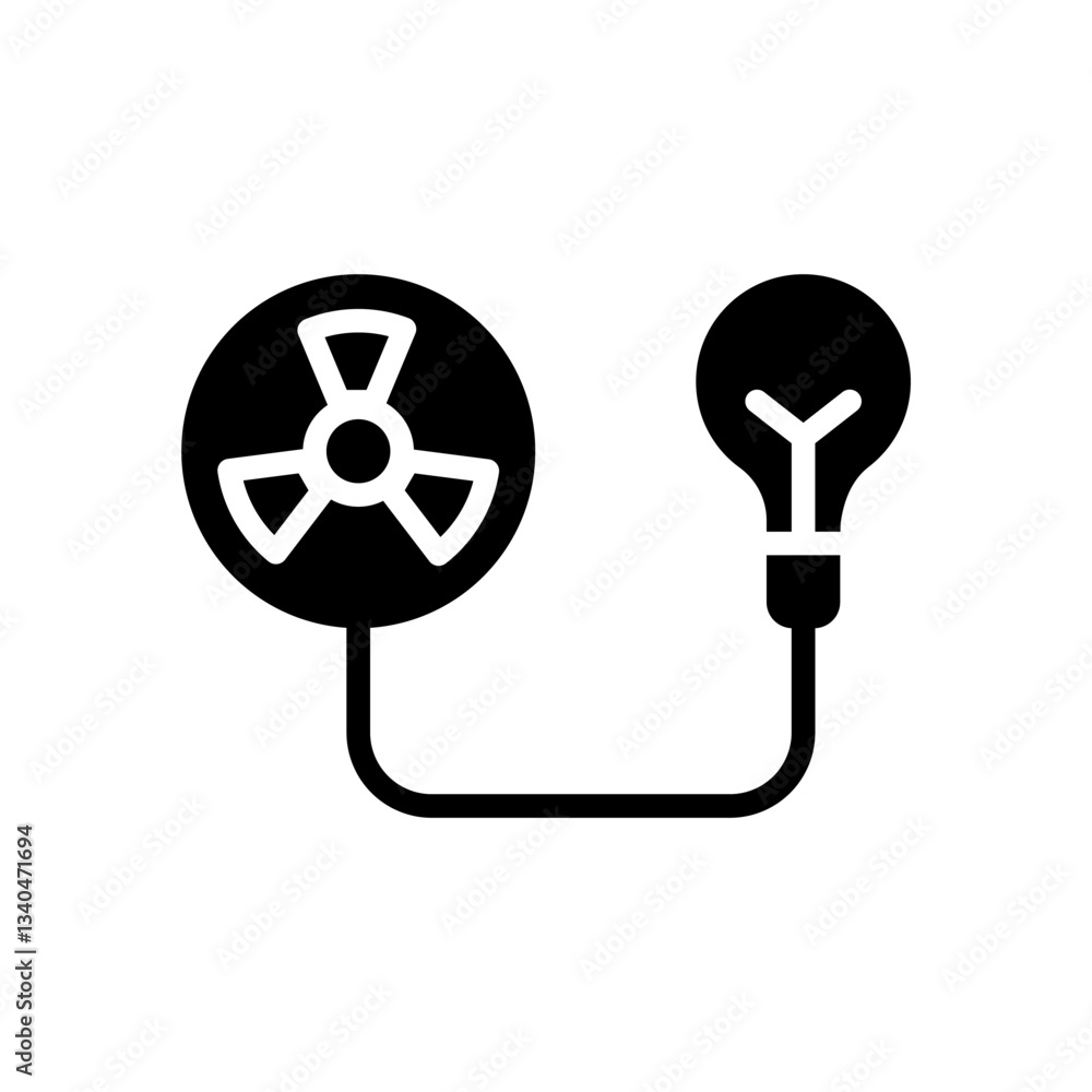 Obraz premium Icon Glyph nuclear energy charging lightbulb. Renewable energy, ecology and energy alternative. Solid Black icon concept