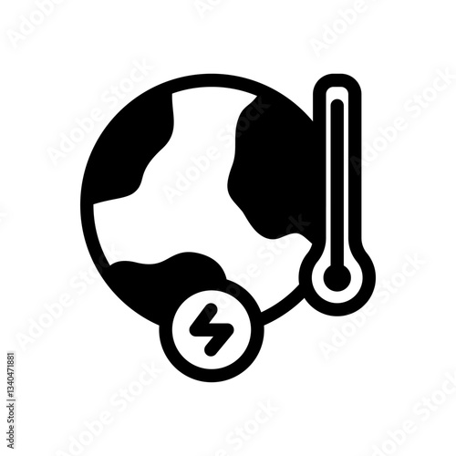 Icon Semi Solid geothermal energy with thermometer. Renewable energy, ecology and energy alternative. Solid Black icon concept