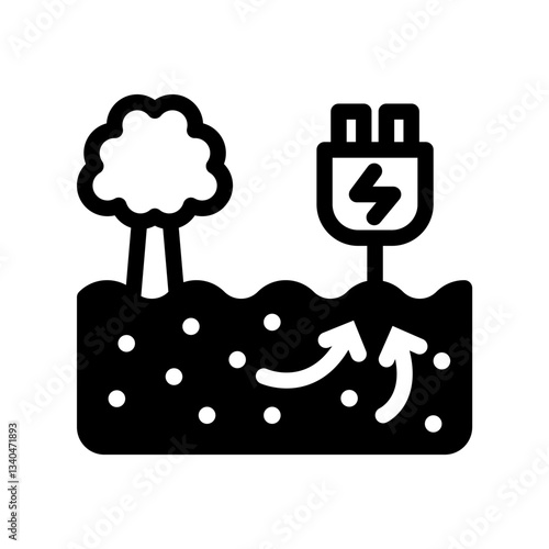 Icon Semi Solid geothermal and soil energy plug charging. Renewable energy, ecology and energy alternative. Solid Black icon concept