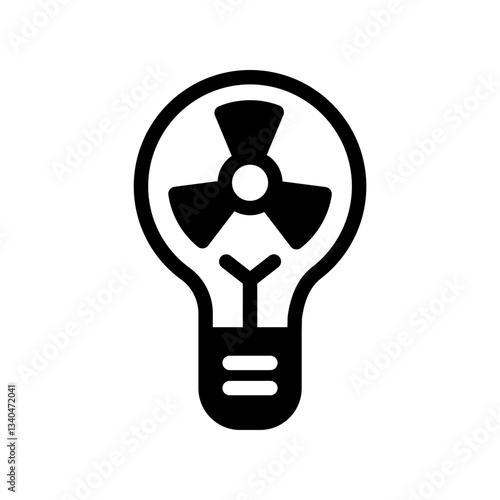 Icon Semi Solid lightbulb nuclear energy. Renewable energy, ecology and energy alternative. Solid Black icon concept
