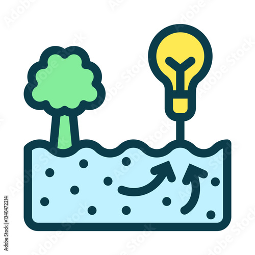 Icon Line Colored geothermal and soil energy charging bulb light. Renewable energy, ecology and energy alternative. Outline fill icon concept