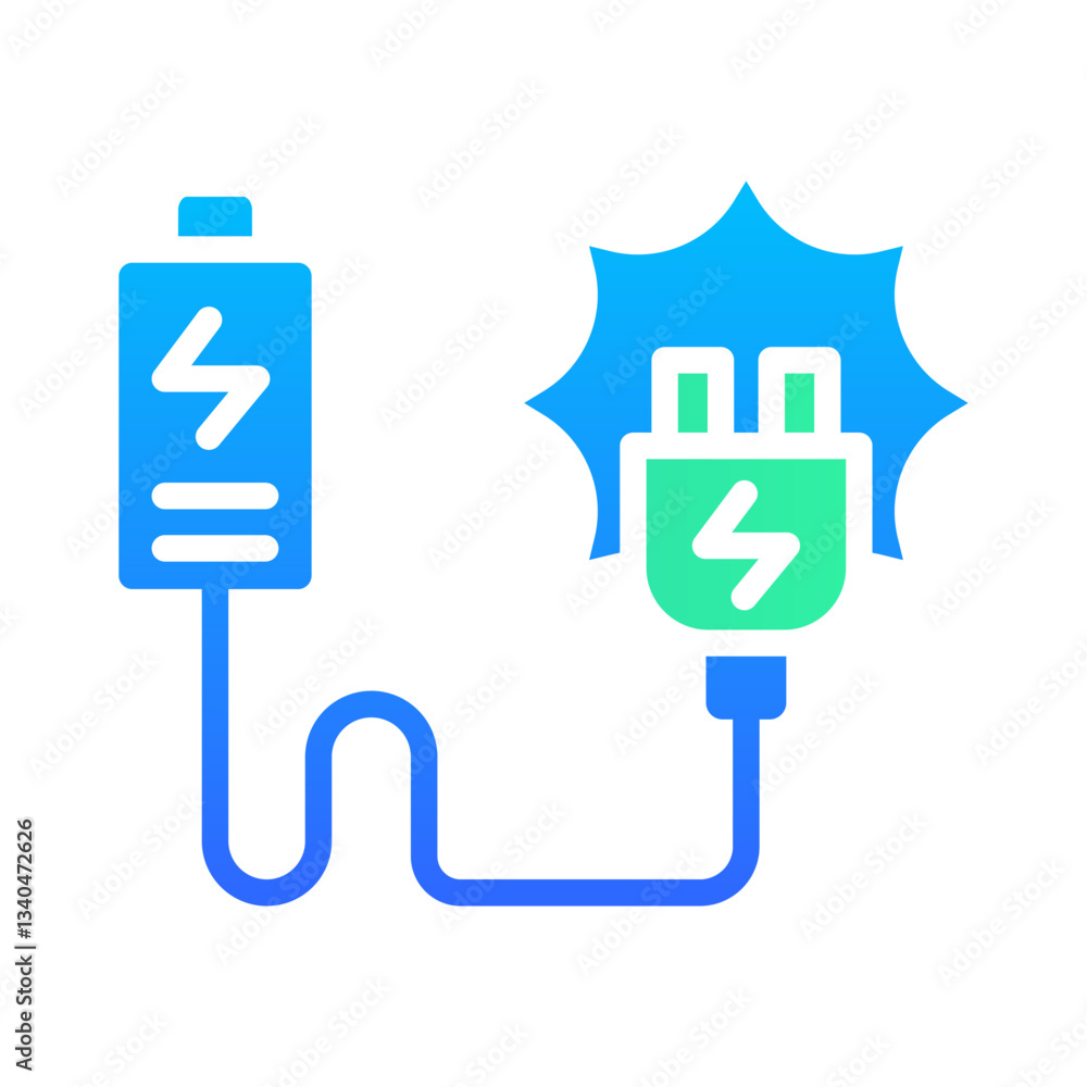 Icon Flat Gradient Sun energy charging battery. Renewable energy, ecology and energy alternative. Gradient Colourful icon concept Icon Flat Gradient Sun energy charging battery. Renewable energy, ecology and energy alternative. Gradient Colourful icon concept