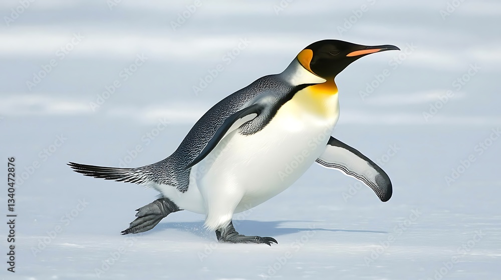 Naklejka premium Emperor penguin walking on snow