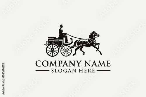Amish or Mennonite Train Silhouette Logo Isolated White Background. Illustration of a Horse Pulling an Amish Carriage with a Man Sitting in the Carriage.	