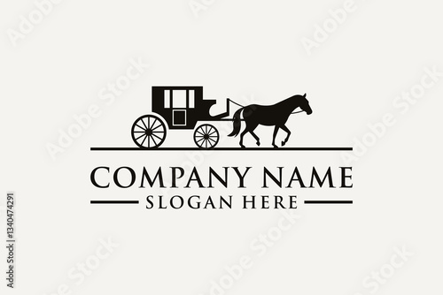 Elegant Horse Carriage Silhouette Logo Illustration.