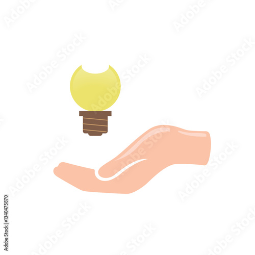 Innovative solution or brainstorming, hand holding light bulb. Investment possibilities and growth, working on issues and problems. Vector in flat cartoon style