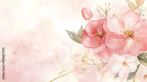 Elegant watercolor Painting of Delicate Pink and white flower design, Spring floral in luxury wallpaper design with white textured, watercolor flower background for greeting cards weddings.