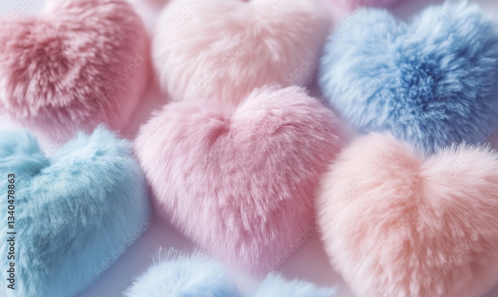 Colorful fluffy heart-shaped pillows in pink and blue hues for home decor Colorful fluffy heart-shaped pillows in pink and blue hues for home decor