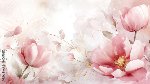 Elegant watercolor Painting of Delicate Pink and white flower design, Spring floral in luxury wallpaper design with white textured, watercolor flower background for greeting cards weddings.