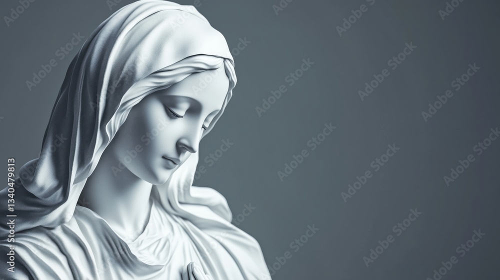 custom made wallpaper toronto digitalElegant marble statue of Virgin Mary with serene expression and folded hands