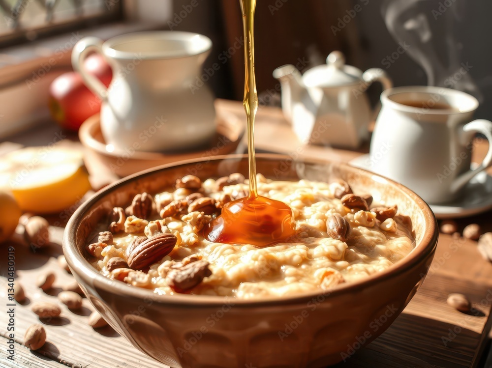 Oatmeal with Nuts and Honey for Breakfast Oatmeal with Nuts and Honey for Breakfast