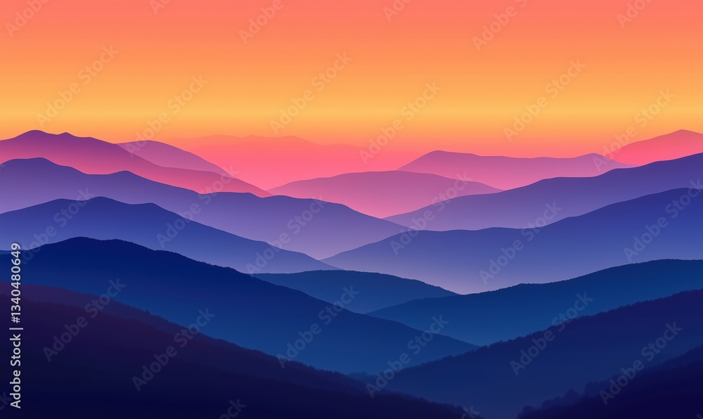 Stunning gradient sunset over layered mountain ranges with vibrant colors Stunning gradient sunset over layered mountain ranges with vibrant colors