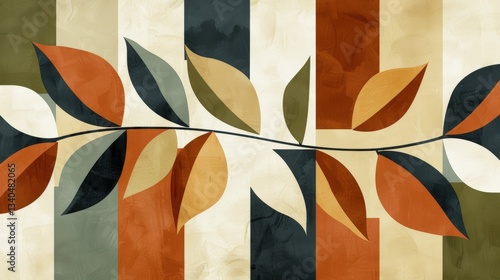 Abstract leaves on a striped background