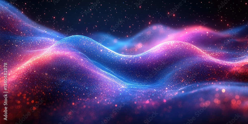 Obraz premium Colorful abstract waves of light create a mesmerizing cosmic landscape with vibrant hues of blue, pink, and purple