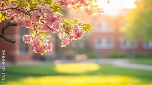 The atmosphere of spring post background, campus style, copy space