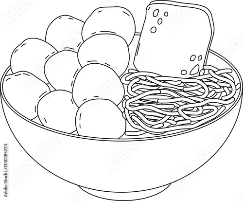 Bakso meatball bowl outline vector