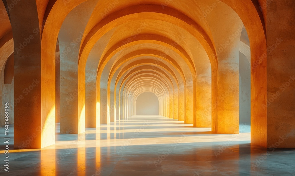 Fototapeta premium Stunning architectural interior with warm orange arches and soft lighting