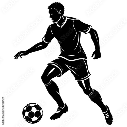 Silhouette of a soccer player skillfully dribbling a ball, symbolizing agility and control