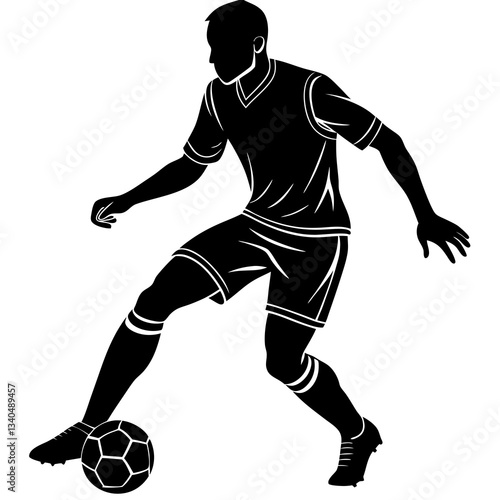 Silhouette of a soccer player skillfully dribbling a ball, symbolizing agility and control