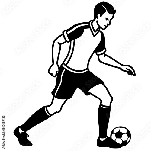 Silhouette of a soccer player skillfully dribbling a ball, symbolizing agility and control