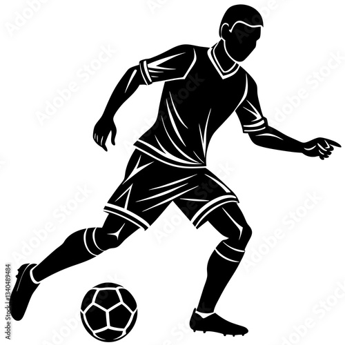 Silhouette of a soccer player skillfully dribbling a ball, symbolizing agility and control