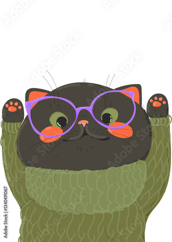 Obraz na płótnie Smiling lucky cat waving its paws up. Vector Illustration w salonie