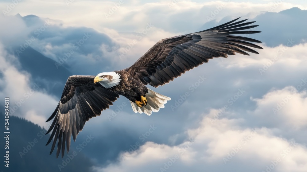 Obraz premium White-tailed eagle flying above the clouds