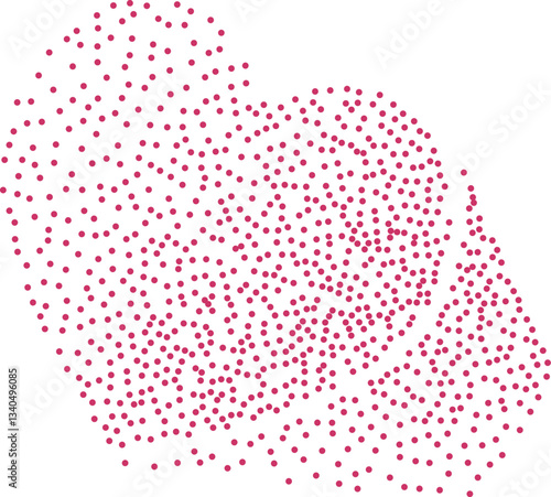 Abstract heart created using red stipple dots. Perfect for creative designs, art print, Valentine`s Day, wedding, invitation. Dots adds texture and depth to the heart shape. Dotted grungy heart shape.