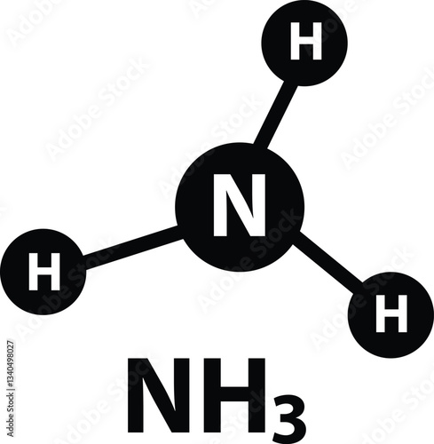 Ammonia, nh3 molecule icon. Ammonia (NH3) molecule sign. Atoms shown as circles symbol. Ammonia molecule logo. flat style.