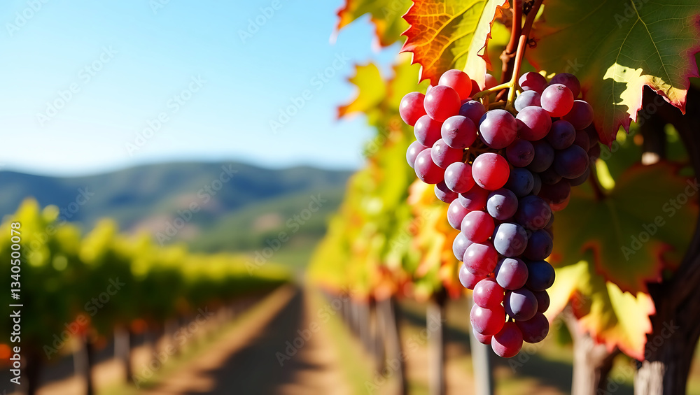 Fototapeta premium Vibrant Cluster of Multicolored Grapes on Vine