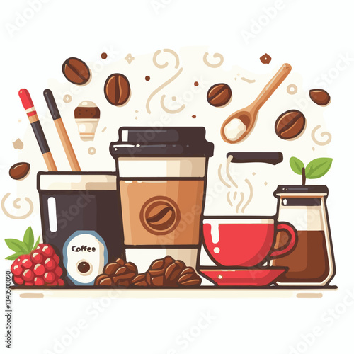 coffee, drink, cup, beverage, hot, morning, caffeine, espresso, cafe, background, black, breakfast, fresh, design, cappuccino, brown, mug, vector, white, mocha, isolated, aroma, set, latte, food, illu