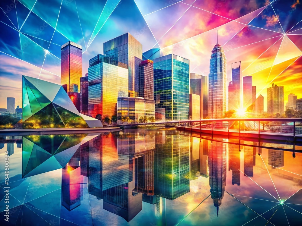 Modern Cityscape Double Exposure: Abstract Shapes & Architectural Design Modern Cityscape Double Exposure: Abstract Shapes & Architectural Design