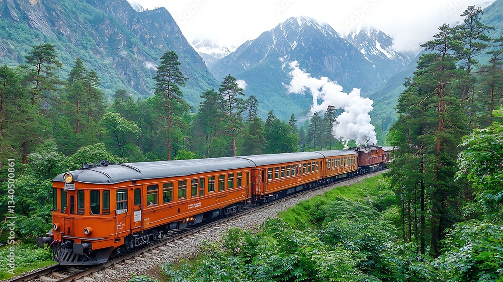 Obraz premium Mountain Train Journey Through Forest