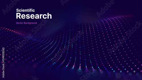 AI Technology Wave, Cyber Big Data Flow, Digital Neural Network with Glowing Dots and Bokeh Particles, Futuristic Deep Learning and Communication Science Concept. Vector Illustration for Tech Design.