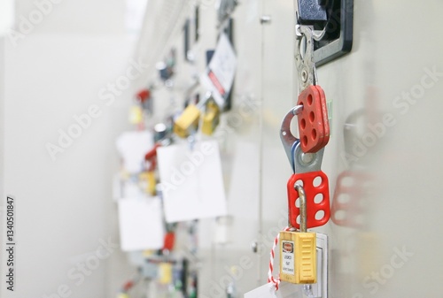 Lockout Tagout , Electrical safety system.Key lock switch or circuit breaker for safety protect.in electric room