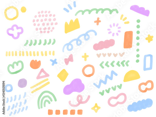 手描きあしらいセット　幾何学模様　水彩　　パターン