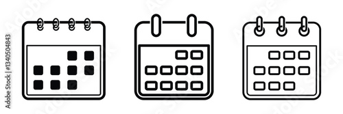 Collection of calendar icons featuring schedule, deadlines, and time management symbols.