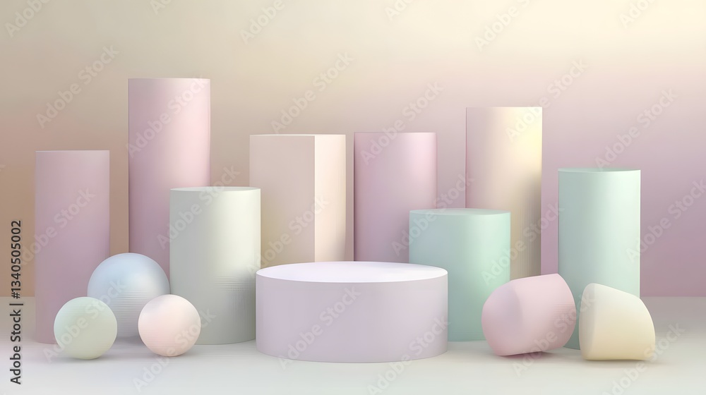 Group of pastel colored geometrical shapes in a studio setting Group of pastel colored geometrical shapes in a studio setting