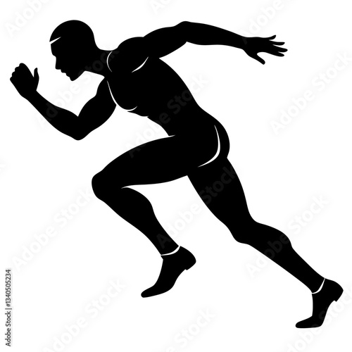 Silhouette of an athletic runner in mid-sprint, symbolizing speed, power, and determination